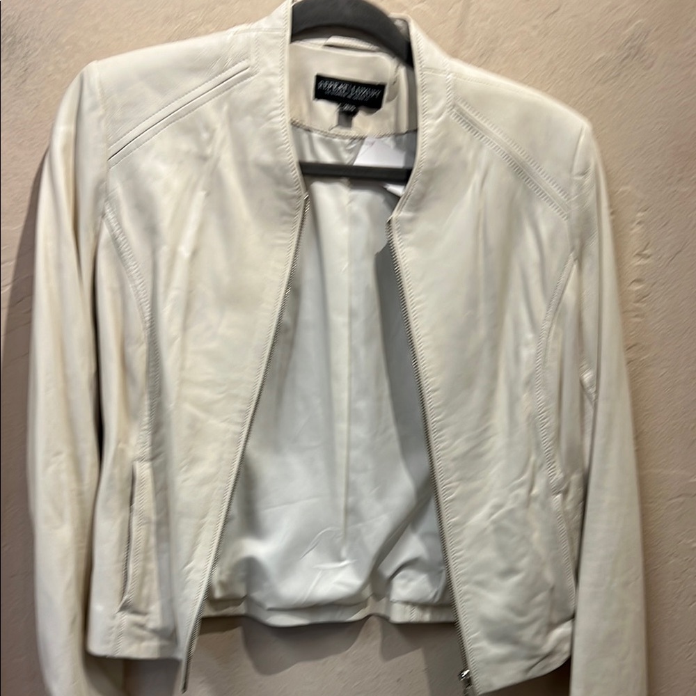 Repeat/Luxury White Leather Moto Jacket